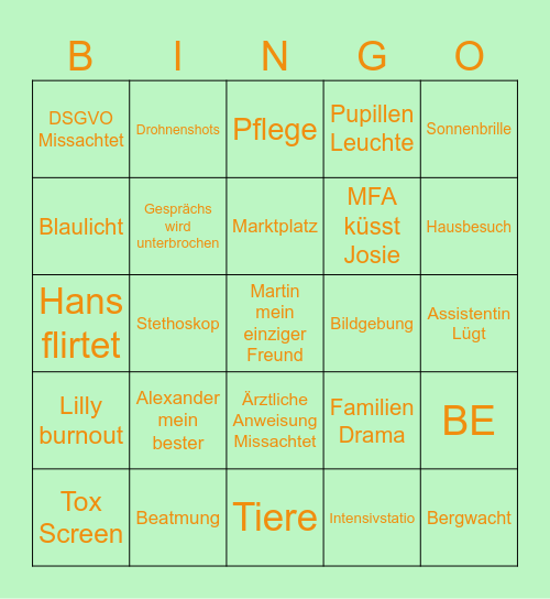 Bergdoktor Bingo Card