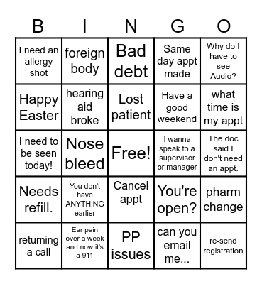 Call Center Bongo Bingo Card