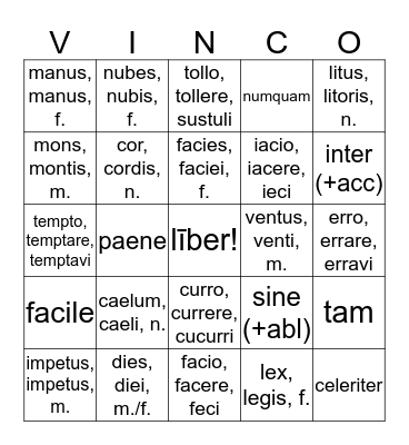 Vocabulary Bingo Card