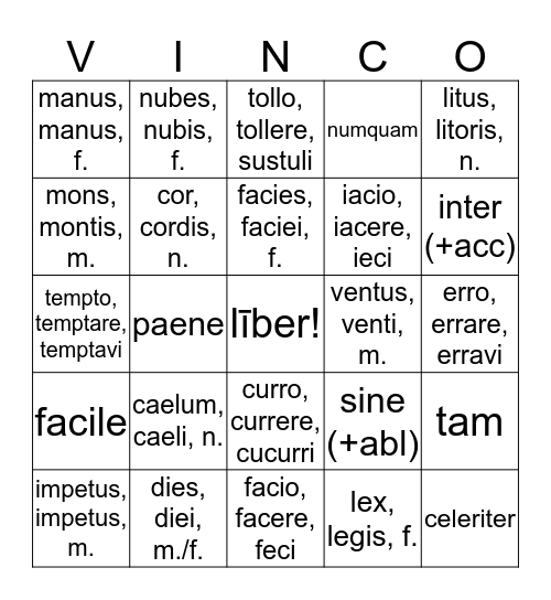 Vocabulary Bingo Card