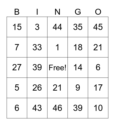 Test Bingo Card
