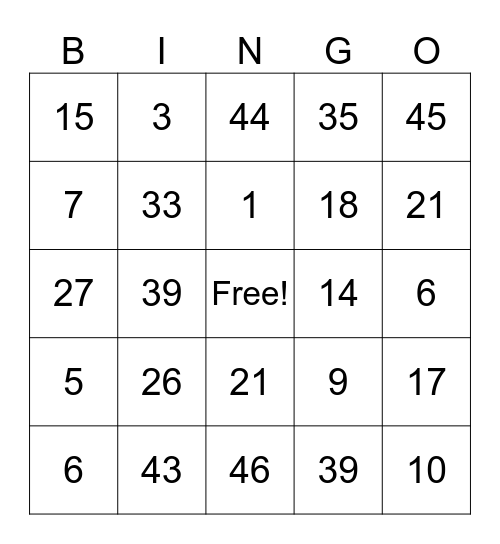 Test Bingo Card