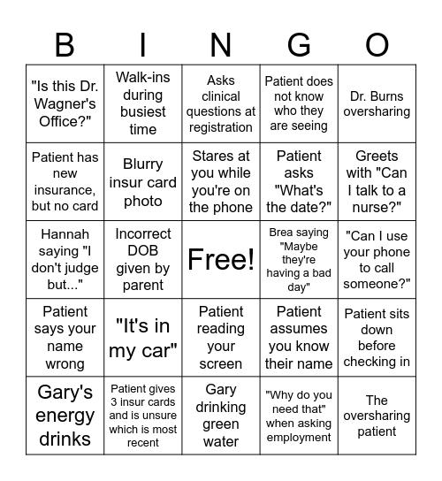 Registration Bingo Card