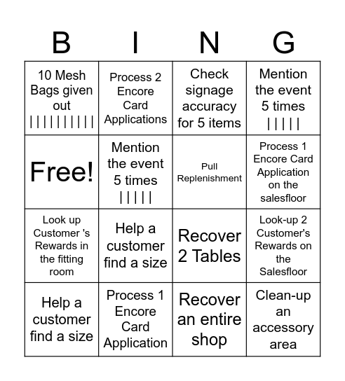 Encore Bingo Card