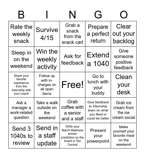 BGBC Bingo - Weeks 13 & 14 Bingo Card
