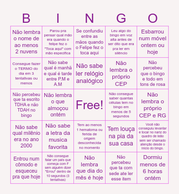 BINGO TDHA Bingo Card