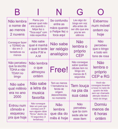 BINGO TDHA Bingo Card