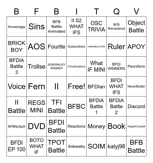 BFDI GAMES 4 Bingo Card
