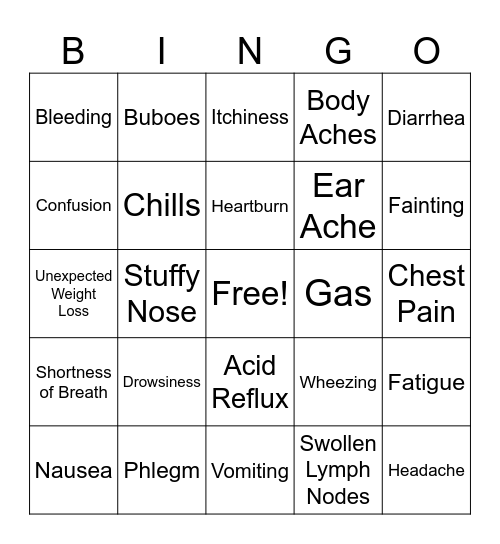 Symptom Bingo Card