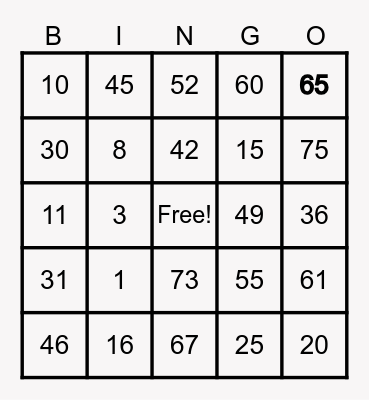 Happy Easter Bingo Card