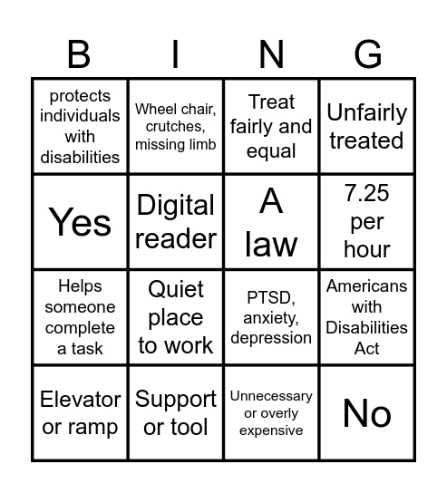 ADA Bingo Card