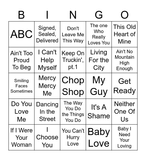 Motown R4 Bingo Card