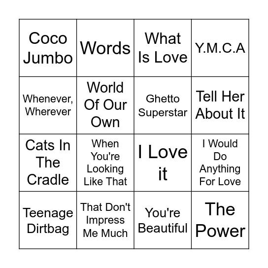 Music Bingo Game 8 Bingo Card