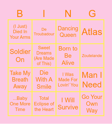 Muziek Bingo Card