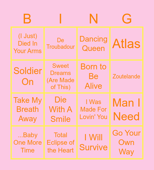 Muziek Bingo Card