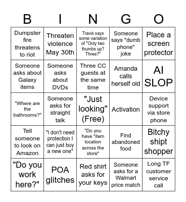 Tech Rep Bingo Card