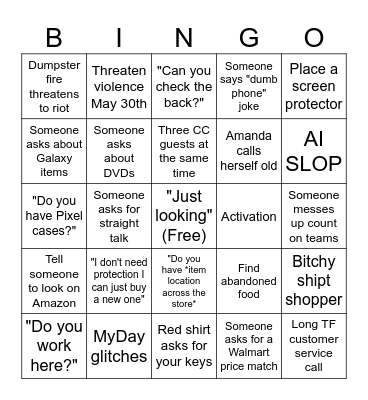Tech Rep Bingo Card