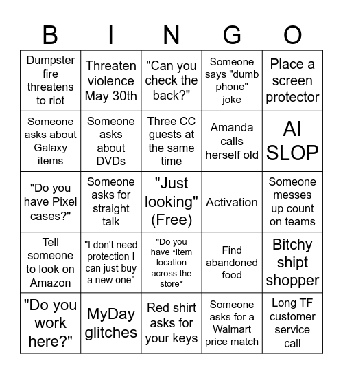 Tech Rep Bingo Card