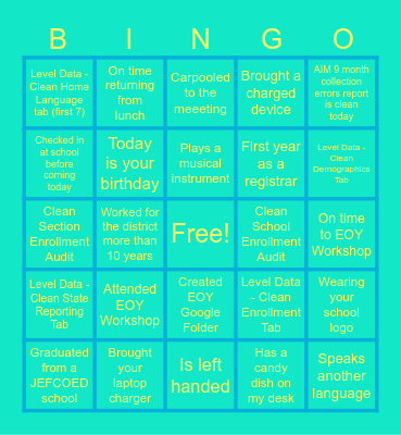 End Of Year Bingo Card