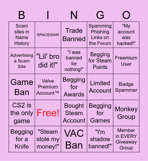 Steam Bingo Card