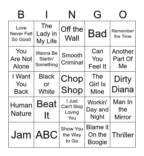 Michael Jackson R9 Bingo Card