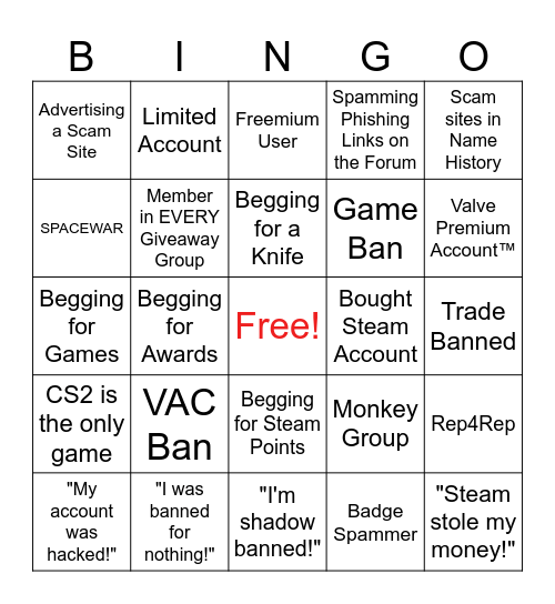 Steam Bingo Card