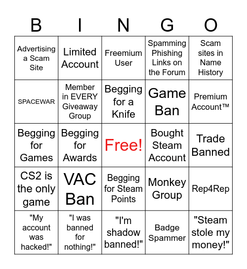 Steam Bingo Card