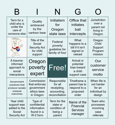 Oregon Child Support Program Bingo Card