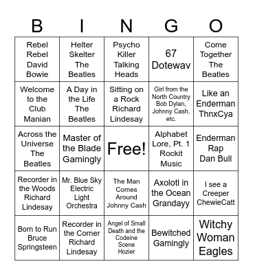 Good Friday Family Music Bingo Card