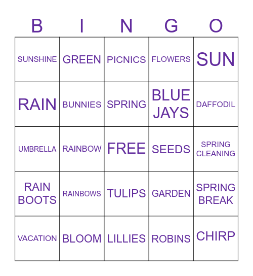SPRING BINGO! Bingo Card