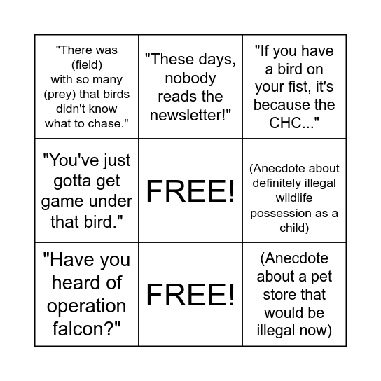 Falconer's Bingo Card