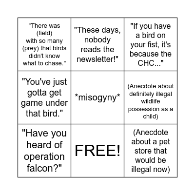Falconer's Bingo Card