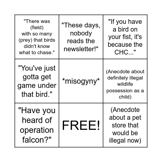 Falconer's Bingo Card