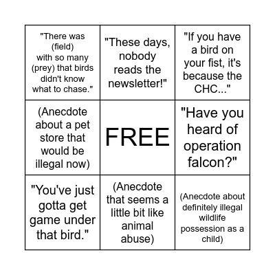 Falconer's Bingo Card