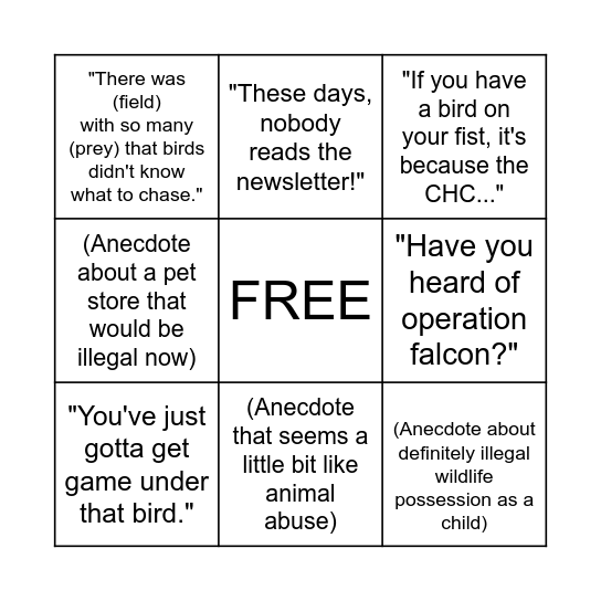 Falconer's Bingo Card