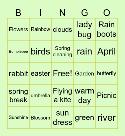 Spring Time Bingo Card