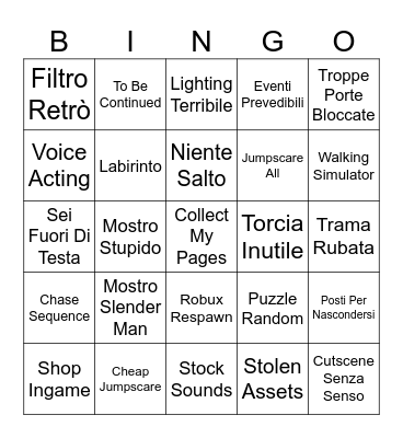 Roblox Horror Bingo Card