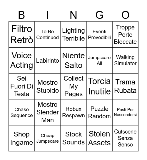 Roblox Horror Bingo Card