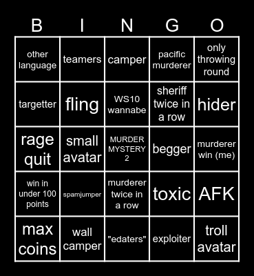 murder mystery 2 Bingo Card