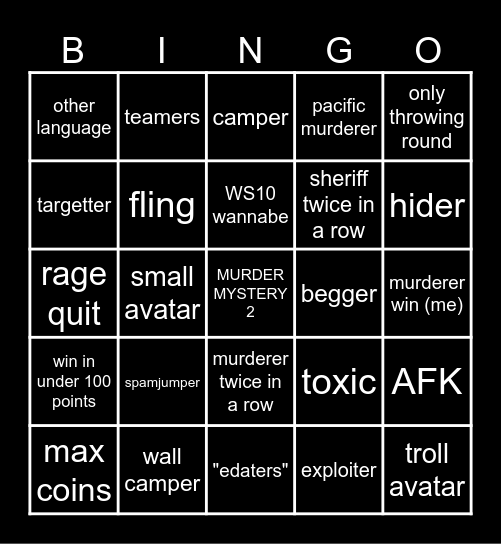 murder mystery 2 Bingo Card