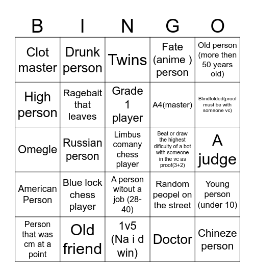 Baieti bosi chess masters Bingo Card