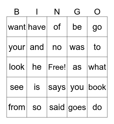 Kinder Heart Words Bingo Card