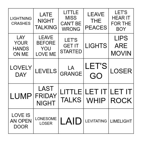 L Bingo Card