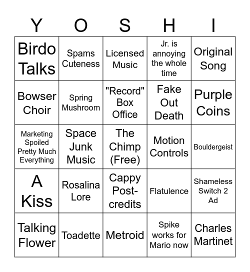 Galaxy Movie Bingo Card