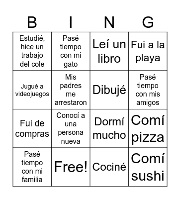 Bingo post vacaciones Bingo Card