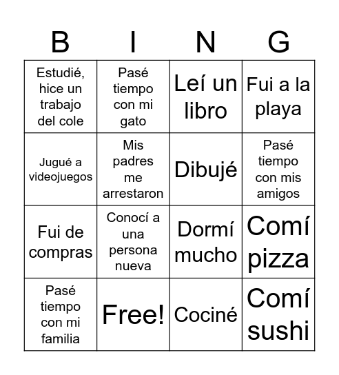 Bingo post vacaciones Bingo Card
