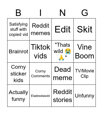 Youtube Shorts Bingo Card