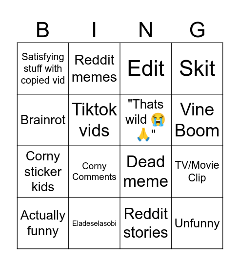 Youtube Shorts Bingo Card