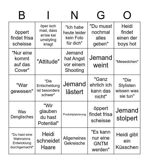 GNTM Bingo Card