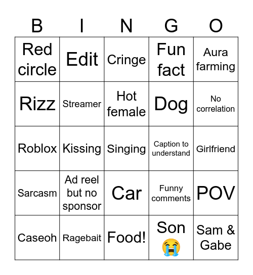 Bingo Instagram funny Bingo Card